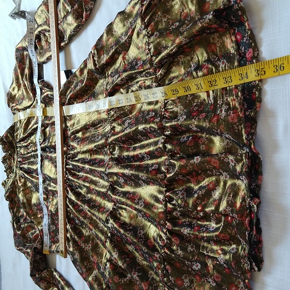 Metallic Chiffon Flowered Fit&Flare Long Sleeves Mini Dress Mock Neck Sz Medium - Picture 12 of 15